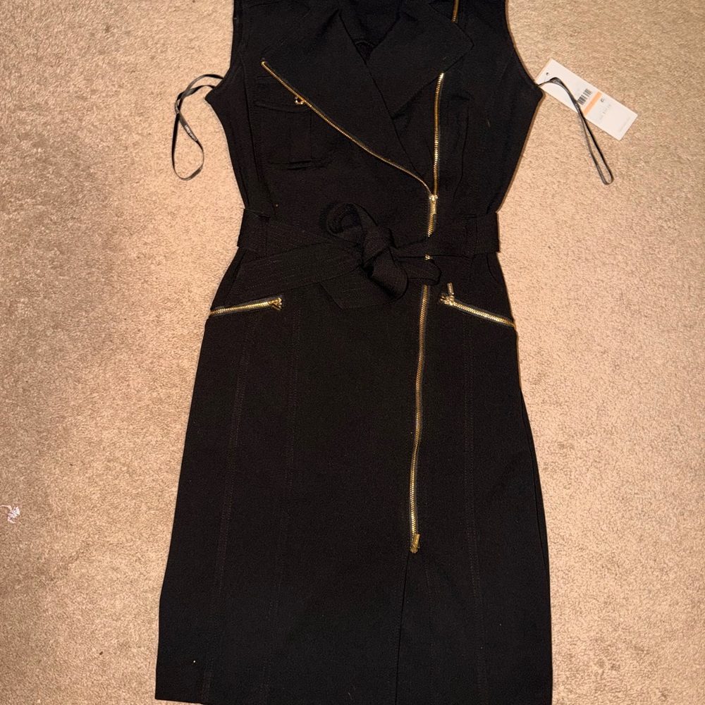 Calvin Klein Black Women's Moto Belted Sleeveless Sheath Dress - Picture 2 of 6